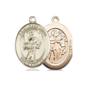 Colgante de medalla de béisbol de San Sebastián mediana de oro macizo de 14 quilates | 1,9 x 1,3 cm | Hecho a mano en EE. UU. por Bliss