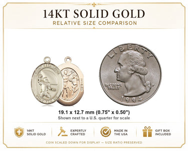 Colgante de medalla de fútbol de oro macizo de 14 quilates de San Sebastián, tamaño mediano | 3/4 x 1/2 | Fabricado en EE. UU. por Bliss