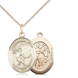 14kt gold filled St. Sebastian soccer medal necklace 3/4 x 1/2 inches with 18 inch curb chain handcrafted by Bliss USA