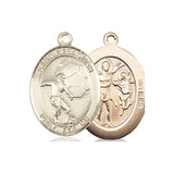14kt solid gold St. Sebastian soccer medal pendant 3/4 x 1/2 handcrafted by Bliss Manufacturing USA