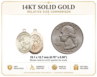Colgante Medalla de Fútbol San Sebastián de Oro Macizo de 14kt | 1,9 cm x 1,3 cm | Hecho a Mano en EE. UU. por Bliss