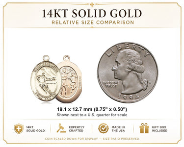 Colgante medalla de hockey de San Sebastián mediana de oro macizo de 14 quilates | 1,9 x 1,27 cm | Hecho a mano en EE. UU. por Bliss
