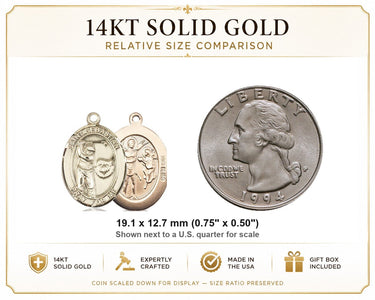 14kt Solid Gold Medium St. Sebastian Golf Medal Pendant | 3/4" x 1/2" | Handcrafted in USA by Bliss