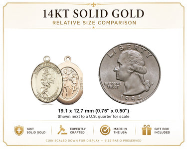 Medalla de sóftbol de oro macizo de 14 kt de San Sebastián 3/4 x 1/2 | Fabricada en EE. UU. por Bliss