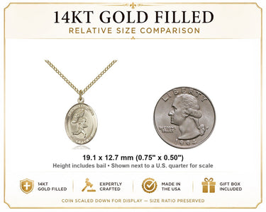 Gold Filled Medium St. Sebastian Track & Field Medal Necklace | 3/4" x 1/2" | 18" Chain | USA Made by Bliss