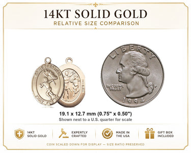 14kt Solid Gold Medium St. Sebastian Track & Field Medal Pendant | 3/4" x 1/2" | USA Made by Bliss