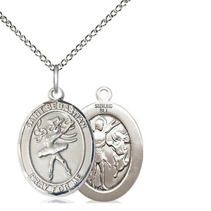 Sterling Silver St. Sebastian Dance Patron Saint Medal Necklace | 3/4