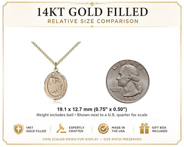 Collar de Medalla de Gimnasia de San Sebastián Mediano, Relleno de Oro de 14kt | Colgante de 1.9 cm x 1.27 cm | Cadena de 45.7 cm | Hecho en EE. UU. por Bliss