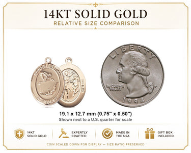 Medalla Colgante de Gimnasia de San Sebastián de Oro Macizo de 14kt Mediana | 1.9 cm x 1.3 cm | Fabricado en EE. UU. por Bliss