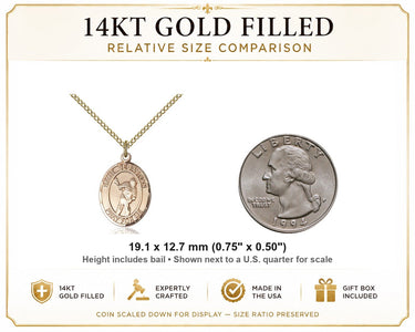 Collar de Medalla de Lacrosse de San Sebastián Mediano de Oro Laminado de 14kt | Colgante de 1,9 cm x 1,3 cm | Cadena de 45,7 cm | Hecho en EE. UU. por Bliss