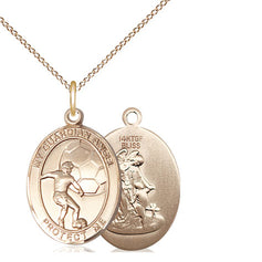14kt Gold Filled Guardian Angel Soccer Medal Necklace 3/4 x 1/2 inches with 18 inch chain by Bliss
