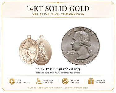 Medalla de Fútbol de Oro Macizo de 14kt con Ángel Guardián Mediano | Colgante de 3/4" x 1/2" | Hecho a Mano en EE. UU. por Bliss
