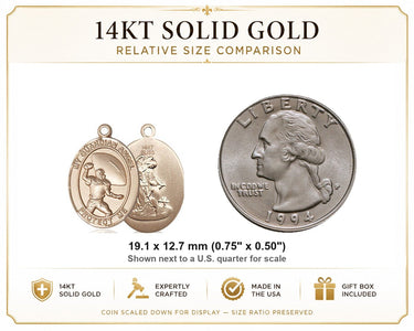 14kt Solid Gold Medium Guardian Angel Track & Field Medal Pendant | 3/4" x 1/2" | USA Made by Bliss