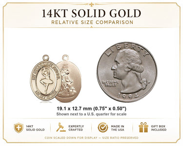 14kt Solid Gold Guardian Angel Dance Medal Pendant | 3/4" x 1/2" | USA Made by Bliss