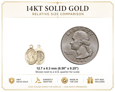 14kt Solid Gold Small St. Benedict Catholic Medal Pendant | 1/2" x 1/4" | Handcrafted in USA by Bliss