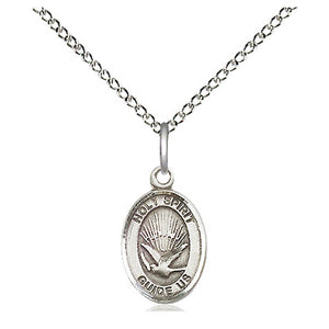 Collar con colgante pequeño del Espíritu Santo de plata de ley | Medalla de 1/2 x 1/4 | Cadena de 18