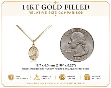 14kt Gold Filled Small St. Hubert of Liege Patron Saint Medal Necklace | 1/2" x 1/4" | 18" Chain | USA Made by Bliss