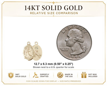 Colgante de Medalla Pequeña de San José de Cupertino de Oro Macizo de 14 kt | 1/2 x 1/4 pulgada | Hecho a mano en EE. UU. por Bliss