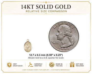14kt Solid Gold Small St. Patrick Patron Saint Medal Pendant | 1/2" x 1/4" | Handcrafted in USA by Bliss
