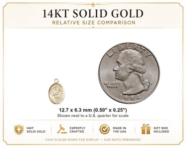 Small 14kt Solid Gold St. Scholastica Medal Pendant | 1/2"x1/4" | Handcrafted in USA by Bliss