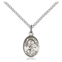 Sterling silver St. John of God patron saint medal necklace with 18 inch chain handcrafted by Bliss Manufacturing