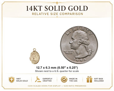 14kt Solid Gold Small St. Valentine of Rome Medal Pendant | 1/2" x 1/4" | USA Made by Bliss