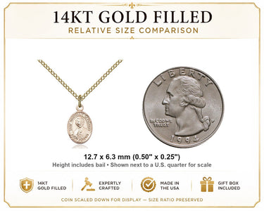 Collar de medalla de San Marcelino Champagnat, patrón, pequeña, de oro laminado de 14 qt | 1/2" x 1/4" | Cadena de 18" | Fabricado en EE. UU. por Bliss