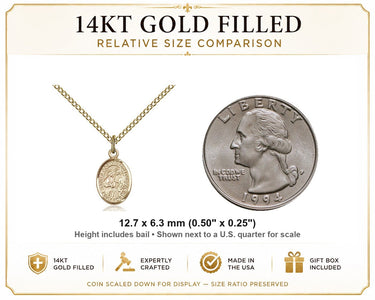 14kt Gold Filled Small Sts. Cosmas & Damian Medal Necklace | 1/2 x 1/4 | 18" Chain | Bliss