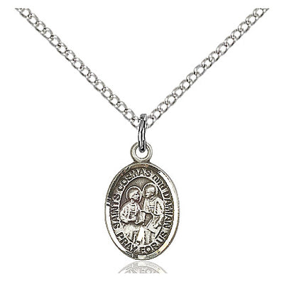 Sterling Silver Small Sts. Cosmas & Damian Patron Saints Medal Necklace | 1/2" x 1/4" | 18" Chain | USA Made by Bliss