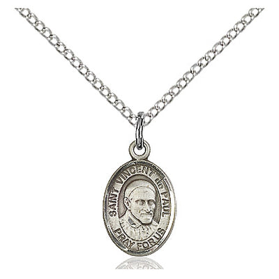 Sterling Silver Small St. Vincent de Paul Medal Necklace | 1/2" x 1/4" | 18" Chain | USA Made by Bliss
