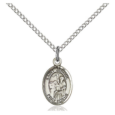 Sterling Silver Small St. Jerome Patron Saint Medal Necklace | 1/2" x 1/4" | 18" Chain | USA Made by Bliss