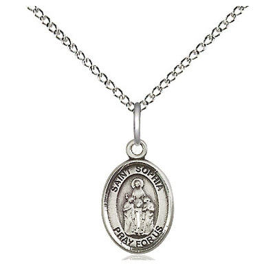 Sterling Silver Small St. Sophia Medal Necklace | 1/2" x 1/4" | 18" Chain | USA Made by Bliss