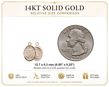 Medalla pequeña de Santa Cecilia de banda de marcha de oro macizo de 14 quilates | 1,27 x 0,63 cm | Hecha a mano en EE. UU. por Bliss