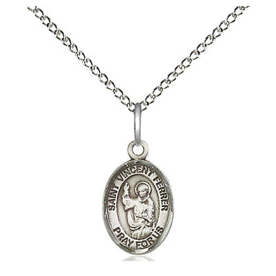 Sterling Silver Small St. Vincent Ferrer Patron Saint Medal Necklace | 1/2" x 1/4" | 18" Chain | USA Made by Bliss