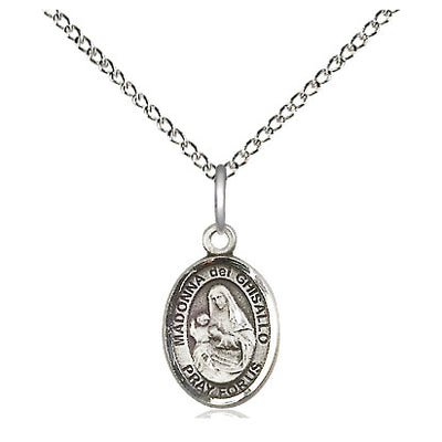 Small Sterling Silver St. Madonna Del Ghisallo Patron Saint Medal Necklace | 1/2" x 1/4" | 18" Chain | Bliss
