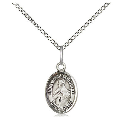 Small Sterling Silver St. Maria Goretti Pendant Necklace 1/2 x 1/4 - 18 Inch Chain