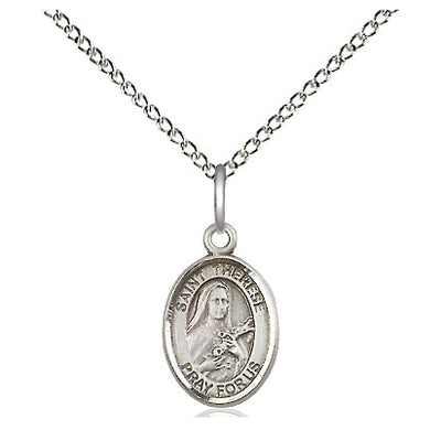 Sterling Silver Small St. Therese of Lisieux Patron Saint Medal Necklace | 1/2" x 1/4" | 18" Chain | USA Made by Bliss