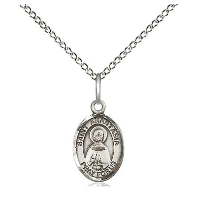 Sterling Silver Small St. Anastasia Patron Saint Medal Necklace | 1/2" x 1/4" Pendant | 18" Chain | USA Made by Bliss