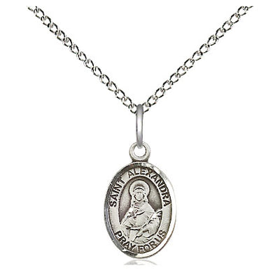 Sterling Silver Small St. Alexandra Patron Saint Medal Necklace | 1/2" x 1/4" Pendant | 18" Chain | USA Made by Bliss