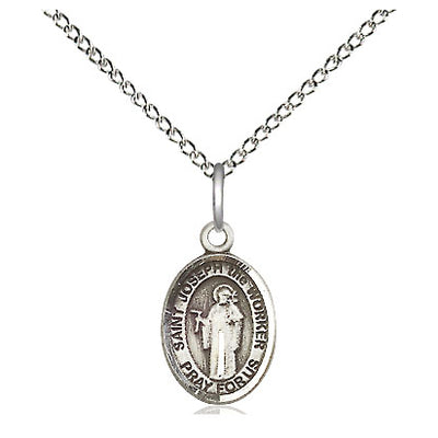 Sterling Silver Small St. Joseph The Worker Patron Saint Medal Necklace | 1/2" x 1/4" | 18" Chain | USA Made by Bliss