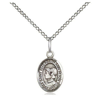 Small Sterling Silver St. Elizabeth Ann Seton Medal Necklace | 1/2" x 1/4" | 18" Chain | Bliss USA