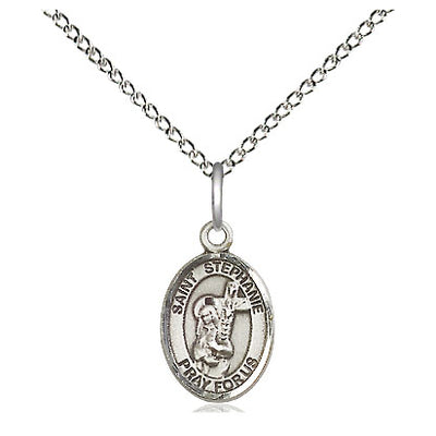 Sterling Silver Small St. Stephanie Patron Saint Medal Necklace | 1/2" x 1/4" | 18" Chain | USA Made by Bliss