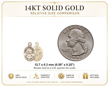 14kt Solid Gold Small St. John Paul II Patron Saint Medal Pendant | 1/2" x 1/4" | Handcrafted in USA by Bliss