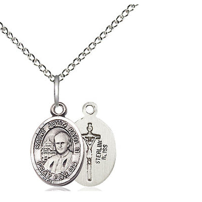 Sterling Silver Small St. John Paul II Medal Necklace | 1/2" x 1/4" | 18" Chain | USA Made by Bliss