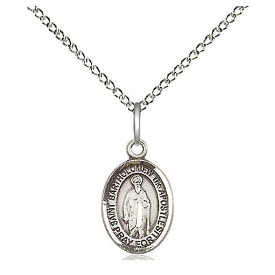 Sterling Silver Small St. Bartholomew Patron Saint Medal Necklace | 1/2" x 1/4" | 18" Chain | USA Made by Bliss