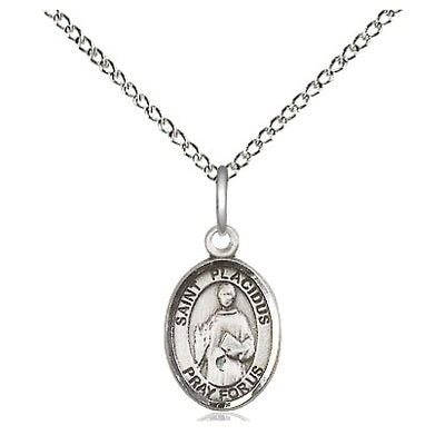 Sterling Silver Small St. Placidus Patron Saint Medal Necklace | 1/2 x 1/4 | 18" Chain | USA Made by Bliss