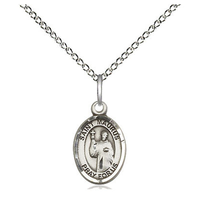 Sterling Silver Small St. Maurus Patron Saint Medal Necklace | 1/2" x 1/4" | 18" Chain | USA Made by Bliss