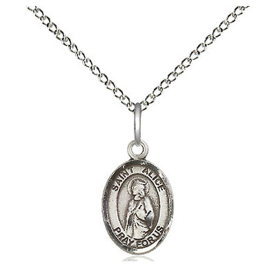 Sterling Silver Small St. Alice Patron Saint Medal Necklace | 1/2" x 1/4" | 18" Chain | USA Made by Bliss