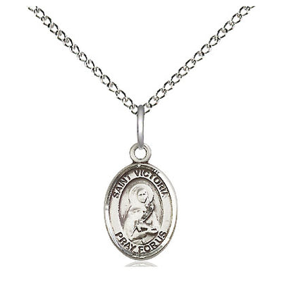Sterling Silver Small St. Victoria Patron Saint Medal Necklace | 1/2" x 1/4" | 18" Chain | USA Made by Bliss