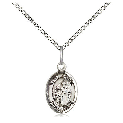 Sterling Silver Small St. Aaron Patron Saint Medal Necklace | 1/2" x 1/4" | 18" Chain | USA Made by Bliss